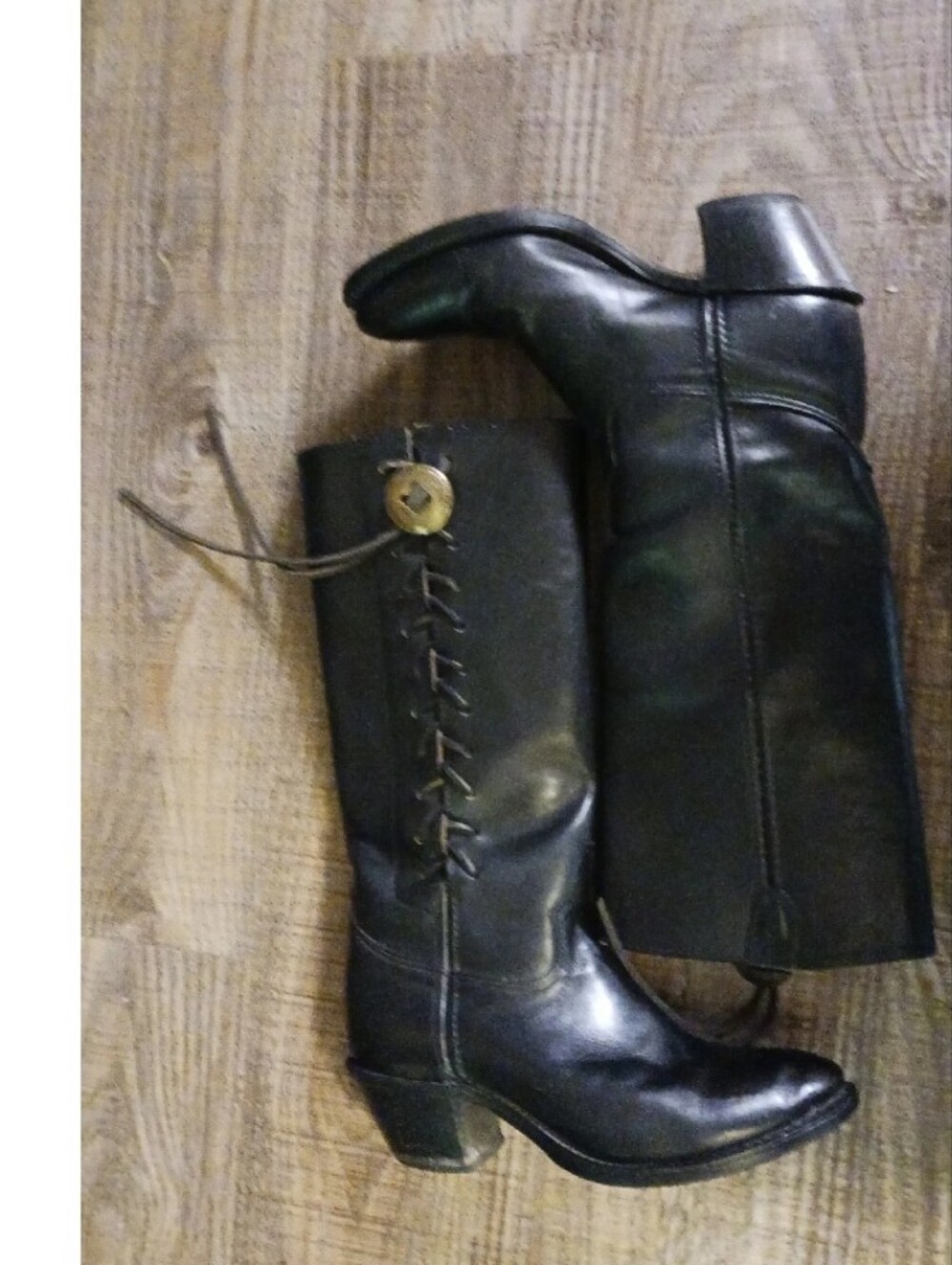 Harley-Davidson Black Leather Mid-Calf Lace-Up Riding Boots with Concho Accent